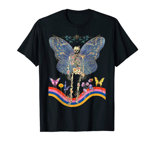 Floral Skeleton Butterfly Wings Groovy T-Shirt - Trendy Graphic Men Women - T-Shirt, Sweatshirt, Hoodie