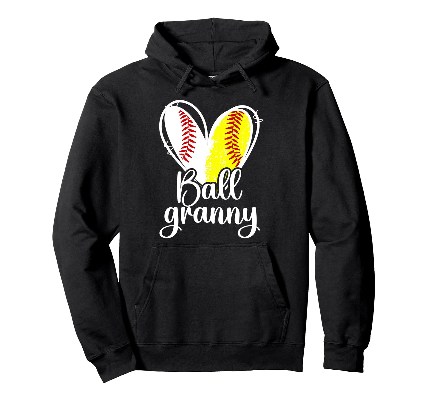 Ball Granny Heart Baseball Softball Hoodie - Fun Novelty Design for Adults - T-Shirt, Sweatshirt, Hoodie