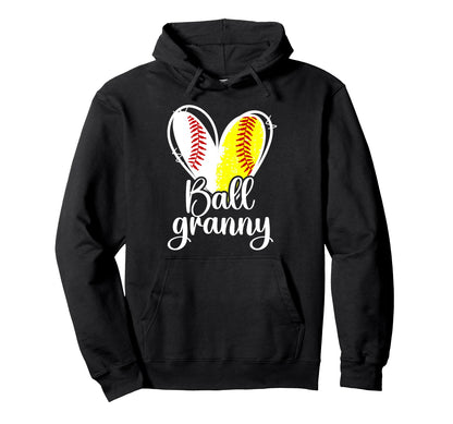 Ball Granny Heart Baseball Softball Hoodie - Fun Novelty Design for Adults - T-Shirt, Sweatshirt, Hoodie