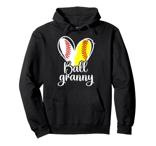 Ball Granny Heart Baseball Softball Hoodie - Fun Novelty Design for Adults - T-Shirt, Sweatshirt, Hoodie