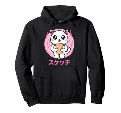 Cat Sketching Vaporwave Aesthetics Hoodie - Casual Everyday Wear for Adults - T-Shirt, Sweatshirt, Hoodie