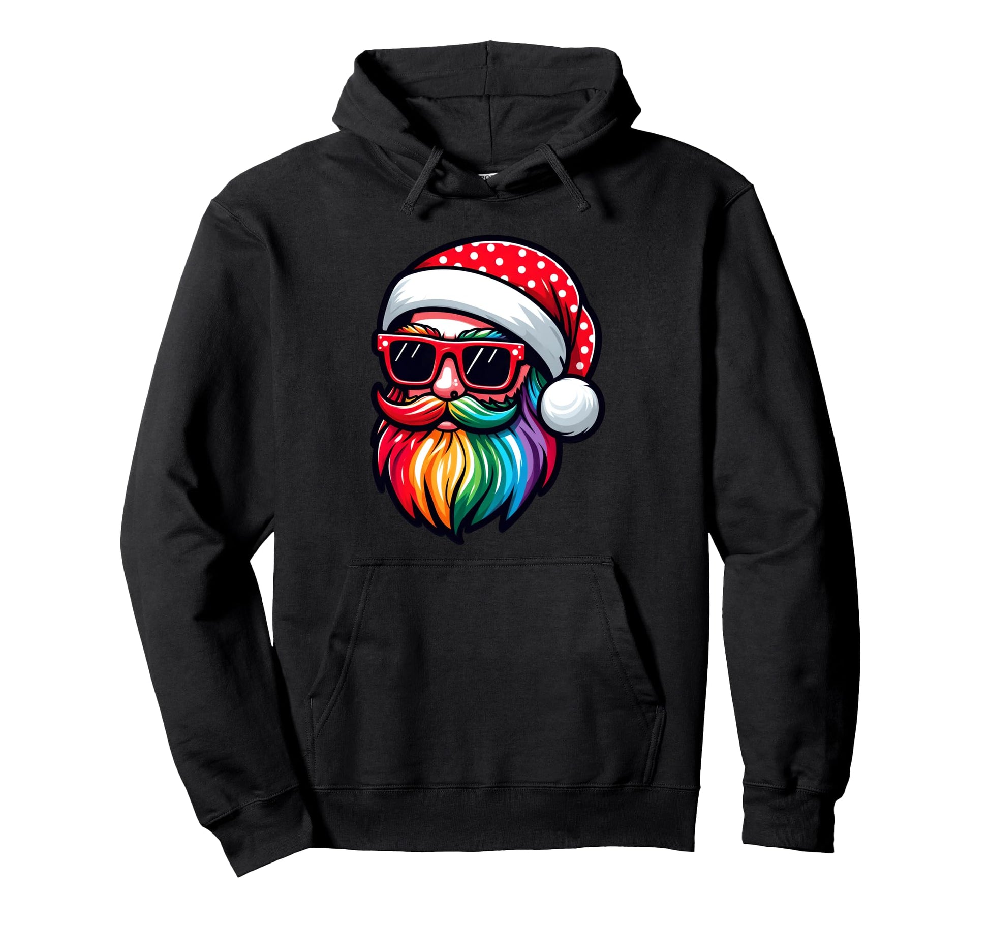 Hipster Santa Claus Rainbow Beard Funny Hoodie - Streetwear Style Unisex - T-Shirt, Sweatshirt, Hoodie