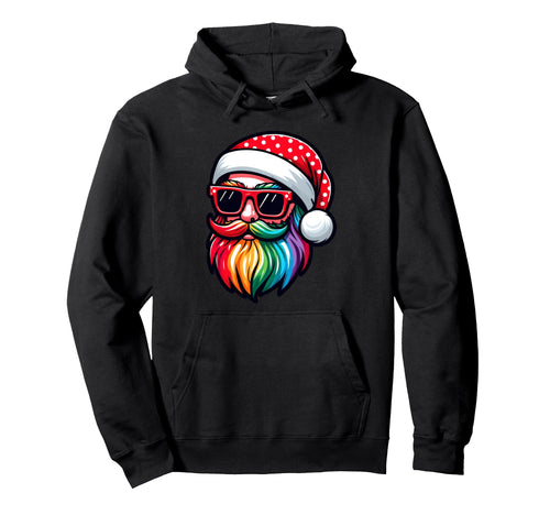 Hipster Santa Claus Rainbow Beard Funny Hoodie - Streetwear Style Unisex - T-Shirt, Sweatshirt, Hoodie