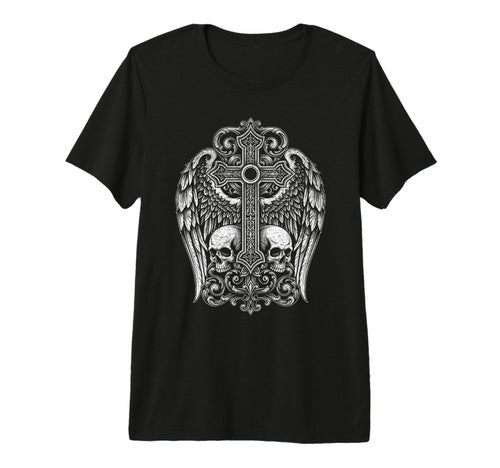 Gothic Cross Skull Wings Grunge Y2K T-Shirt - Aesthetic Graphic Unisex - T-Shirt, Sweatshirt, Hoodie