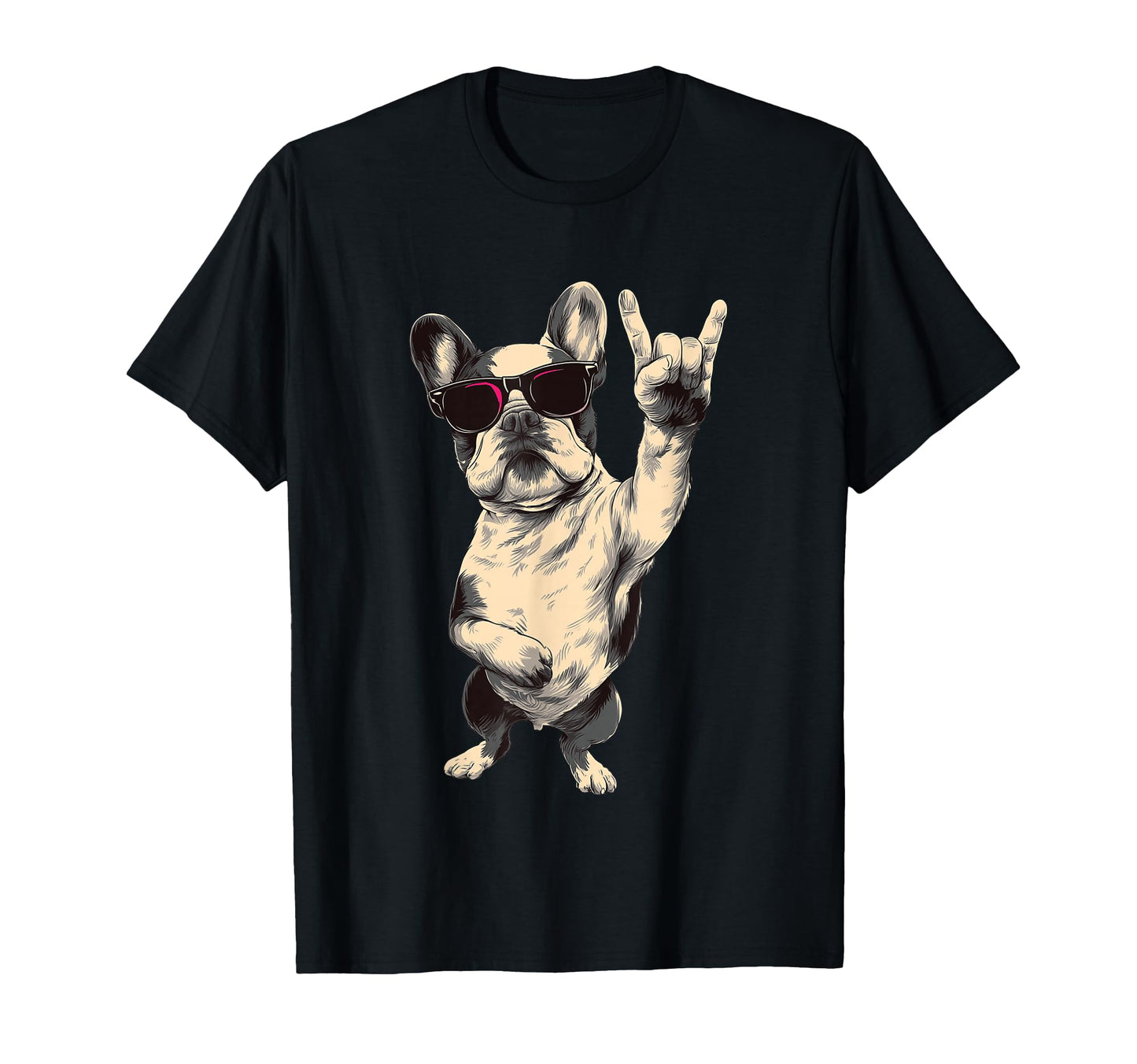 French Bulldog Rock Hand Sign Punk Dog T-Shirt - Fun Novelty Design Unisex - T-Shirt, Sweatshirt, Hoodie