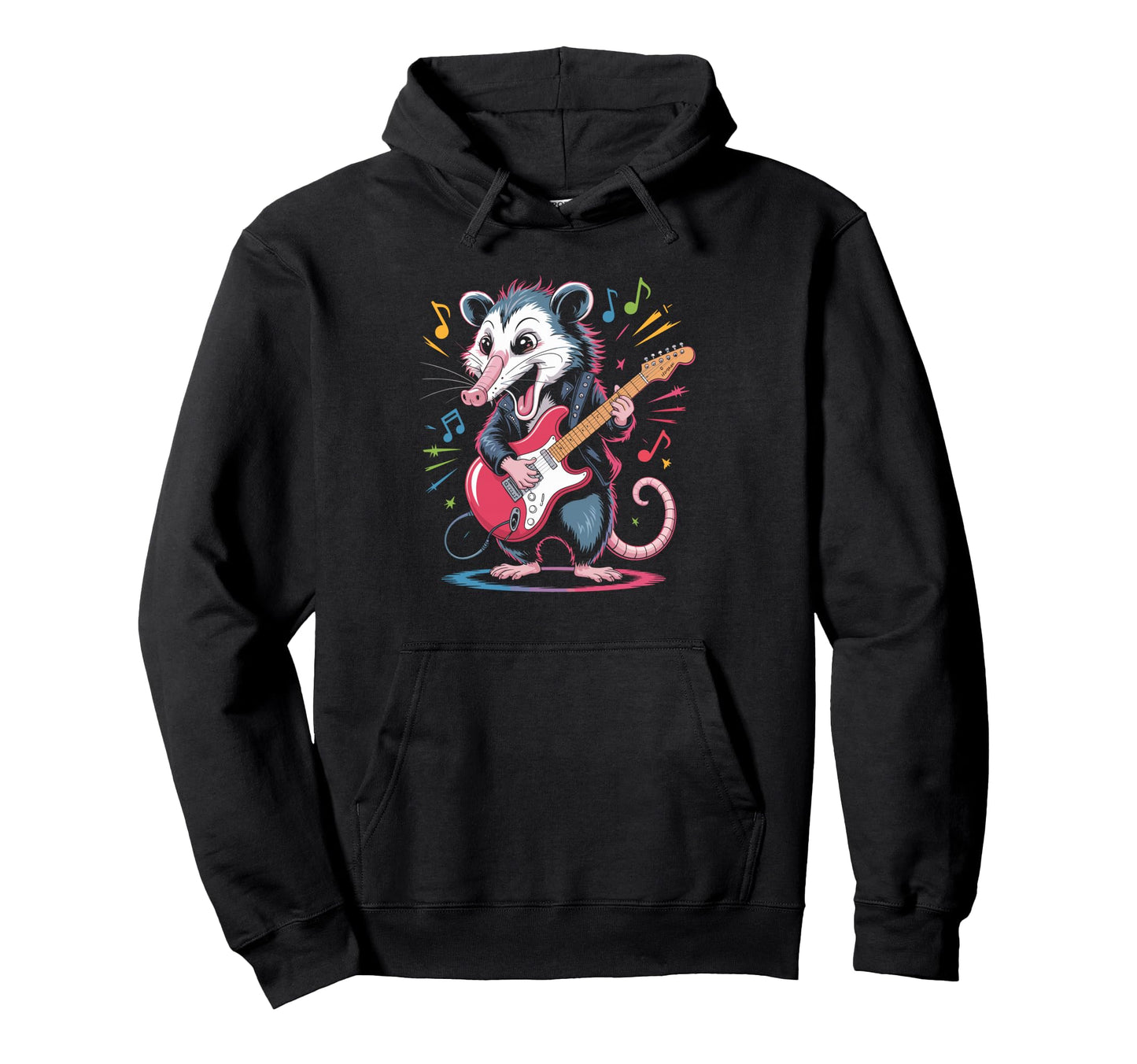 Possum Playing Electric Guitar Funny Hoodie - Streetwear Style for Adults - T-Shirt, Sweatshirt, Hoodie