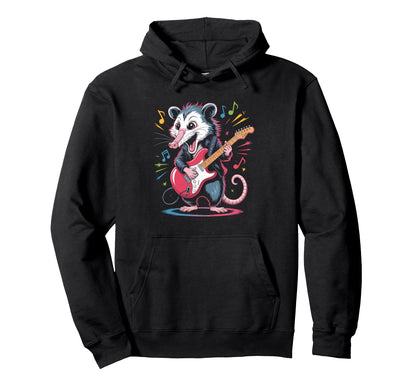 Possum Playing Electric Guitar Funny Hoodie - Streetwear Style for Adults - T-Shirt, Sweatshirt, Hoodie