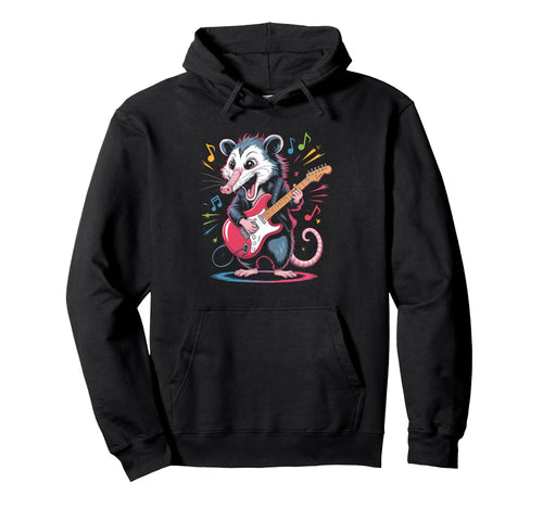 Possum Playing Electric Guitar Funny Hoodie - Streetwear Style for Adults - T-Shirt, Sweatshirt, Hoodie