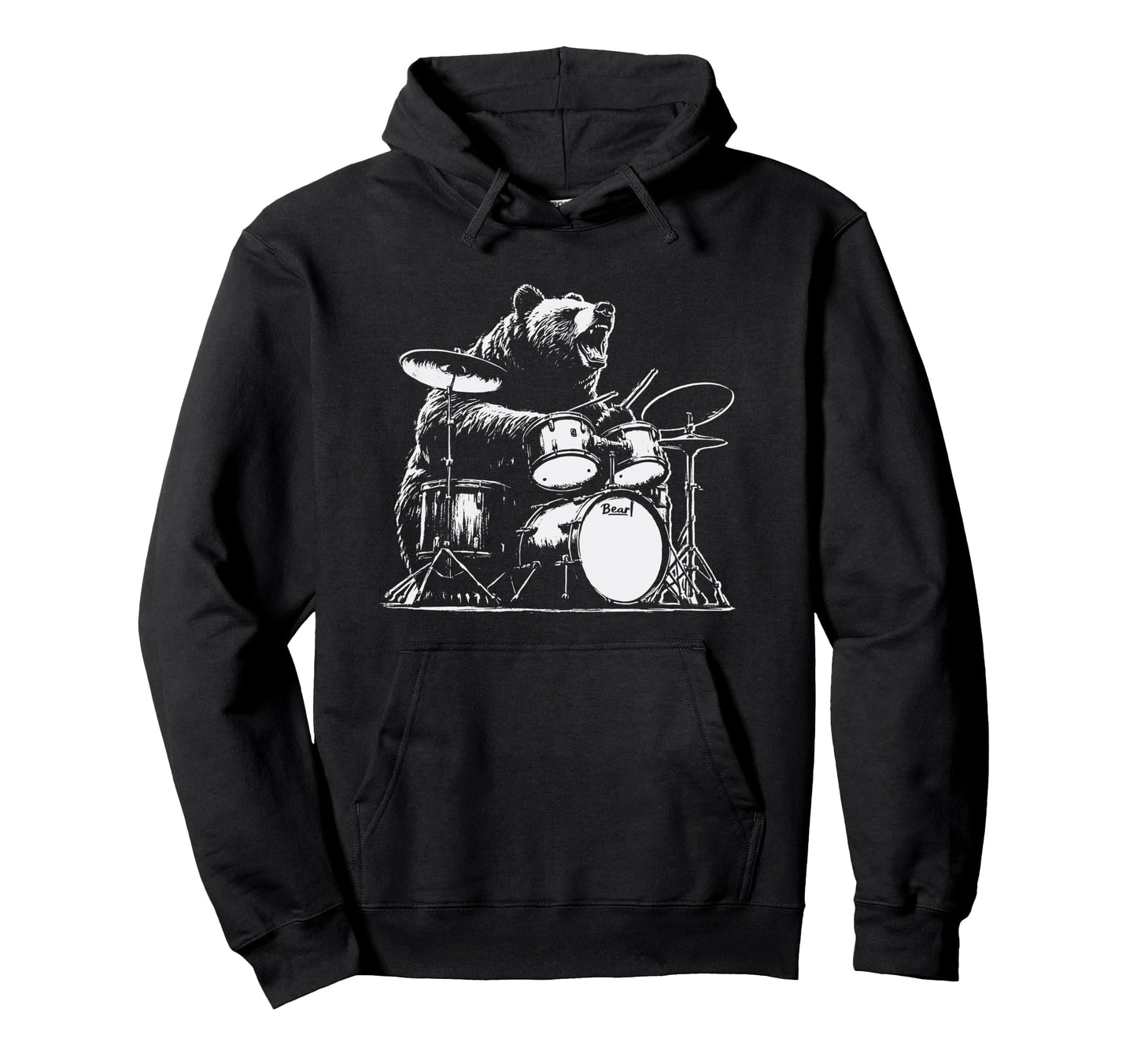 Funny Bear Playing Drums Rock Music Hoodie - Streetwear Style Men Women - T-Shirt, Sweatshirt, Hoodie