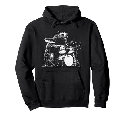 Funny Bear Playing Drums Rock Music Hoodie - Streetwear Style Men Women - T-Shirt, Sweatshirt, Hoodie