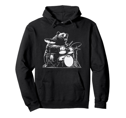 Funny Bear Playing Drums Rock Music Hoodie - Streetwear Style Men Women - T-Shirt, Sweatshirt, Hoodie