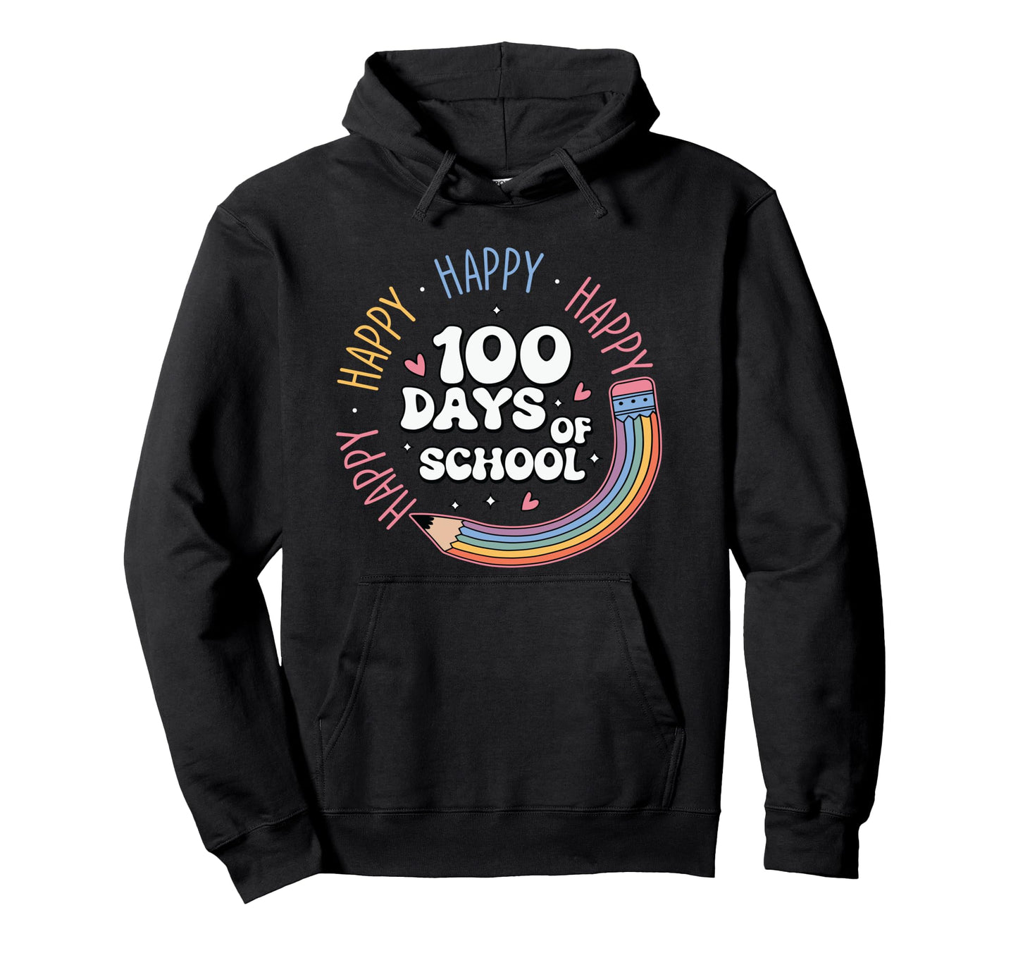100 Days School Groovy Pencil Rainbow Hoodie - Minimalist Print Men Women - T-Shirt, Sweatshirt, Hoodie