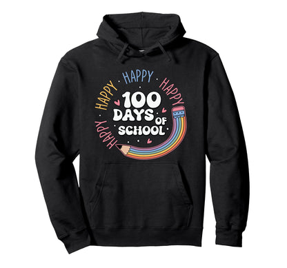 100 Days School Groovy Pencil Rainbow Hoodie - Minimalist Print Men Women - T-Shirt, Sweatshirt, Hoodie
