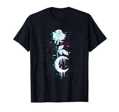 Moon Rose Aesthetic Vaporwave T-Shirt - Fun Novelty Design for Adults - T-Shirt, Sweatshirt, Hoodie