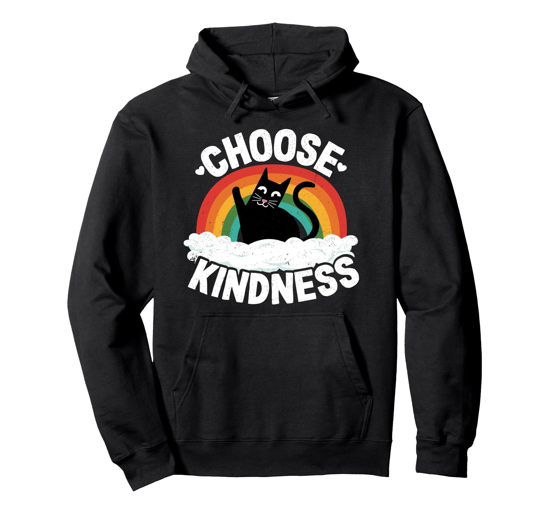 Anti Bullying Rainbow Peace Kind Hippie Cat Hoodie - Trendy Graphic Unisex - T-Shirt, Sweatshirt, Hoodie