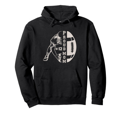 Customized Proud Football Mom Number Hoodie - Aesthetic Graphic for Adults - T-Shirt, Sweatshirt, Hoodie
