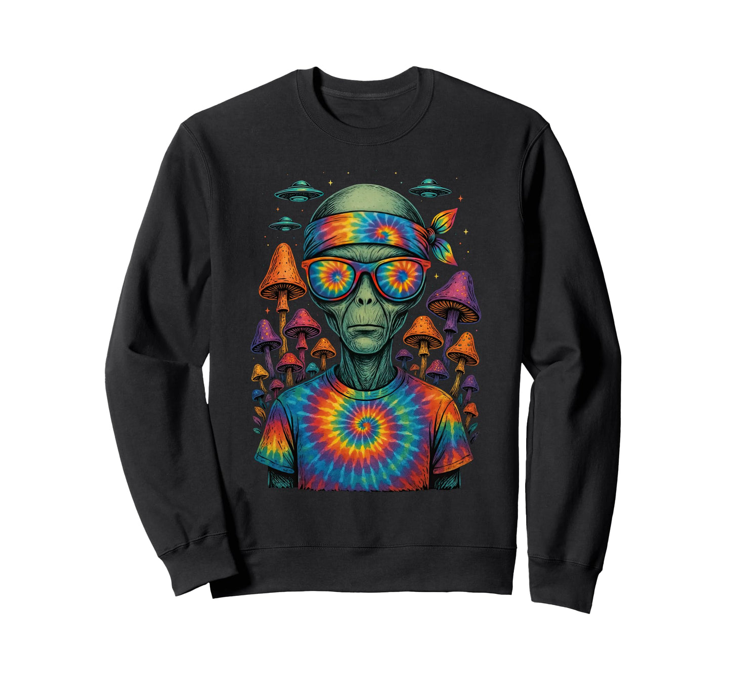 Tie Dye Alien Hippie Sweatshirt - Casual Everyday Wear for Adults - T-Shirt, Sweatshirt, Hoodie
