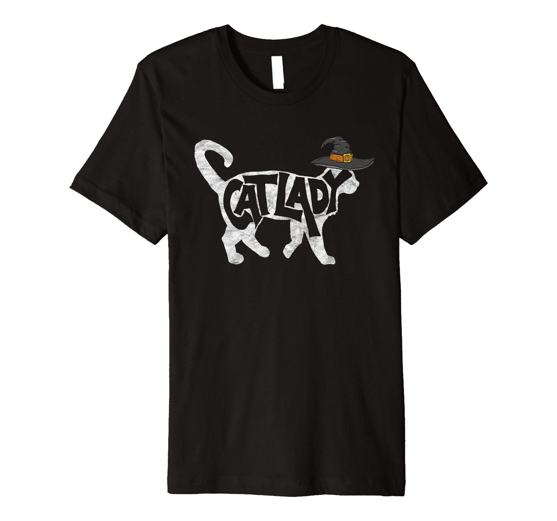 Cat Lady Funny White Cat Witch Hat T-Shirt - Unique Graphic Men Women - T-Shirt, Sweatshirt, Hoodie