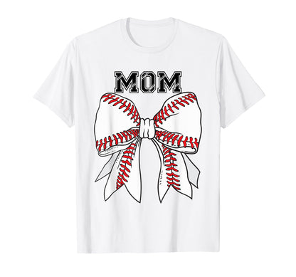 Baseball And Softball Mom Bow T-Shirt - Trendy Graphic Unisex - T-Shirt, Sweatshirt, Hoodie