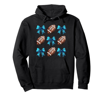 Football Coquette Bow Cheer Mom Blue Hoodie - Novelty Apparel Men Women - T-Shirt, Sweatshirt, Hoodie