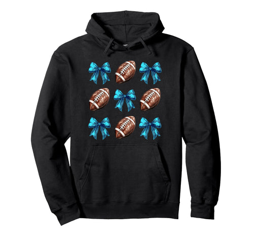 Football Coquette Bow Cheer Mom Blue Hoodie - Novelty Apparel Men Women - T-Shirt, Sweatshirt, Hoodie