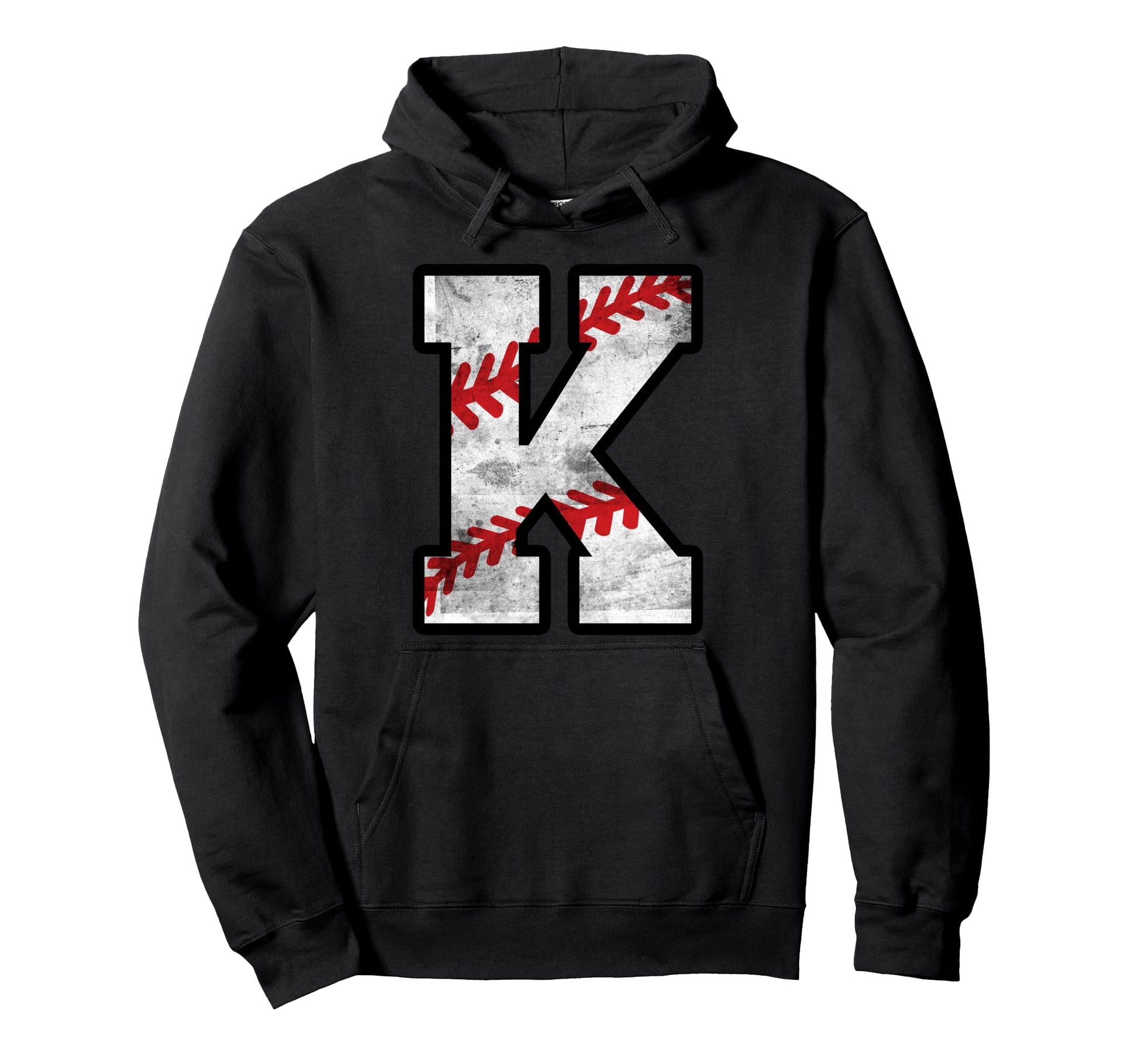 Distressed Baseball Letter K Hoodie - Novelty Apparel for Adults - T-Shirt, Sweatshirt, Hoodie