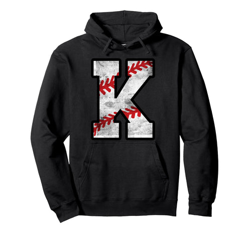 Distressed Baseball Letter K Hoodie - Novelty Apparel for Adults - T-Shirt, Sweatshirt, Hoodie