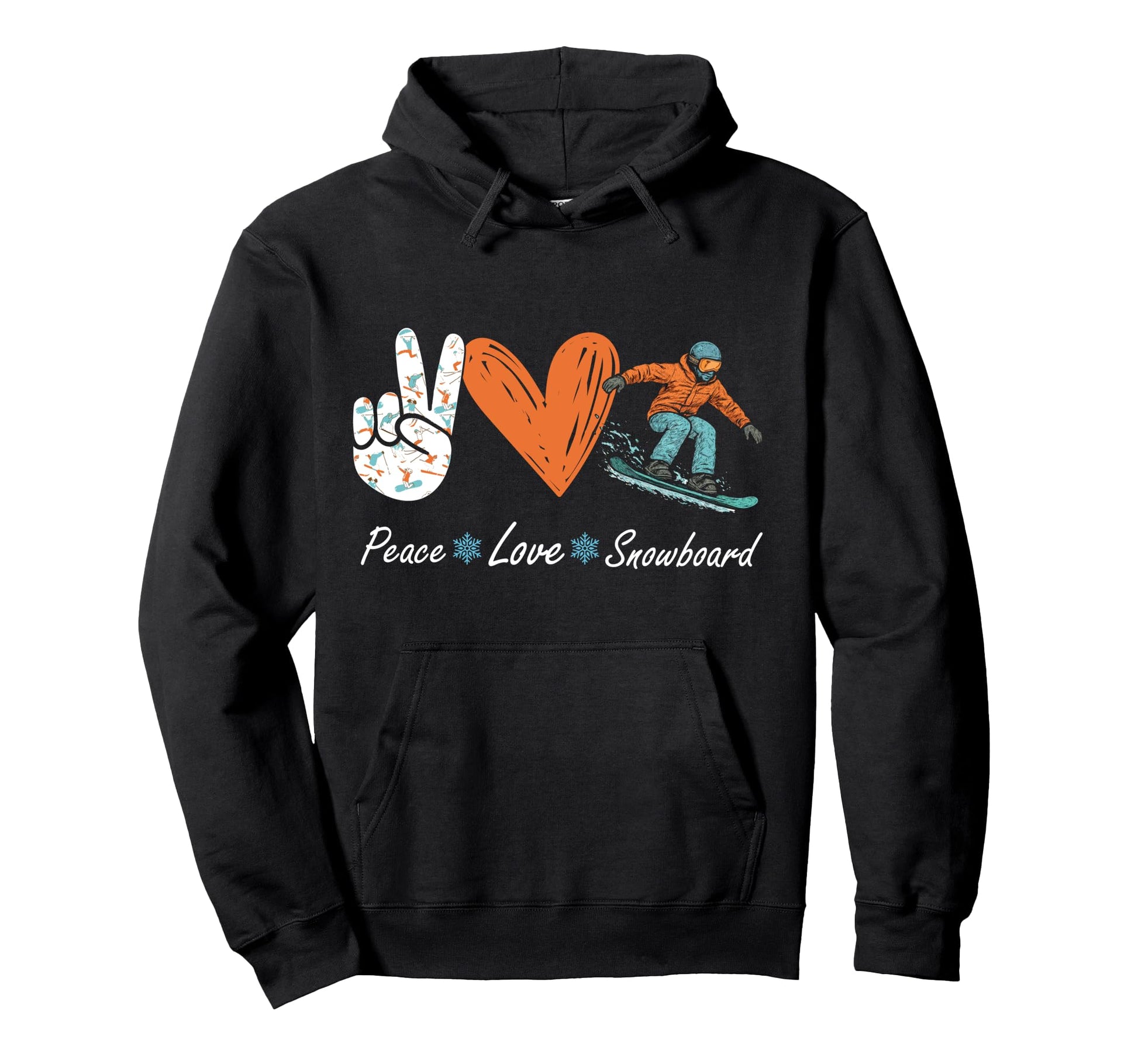 Snowboarding Snowboard Peace Love Peace Hoodie - Graphic Print for Adults - T-Shirt, Sweatshirt, Hoodie