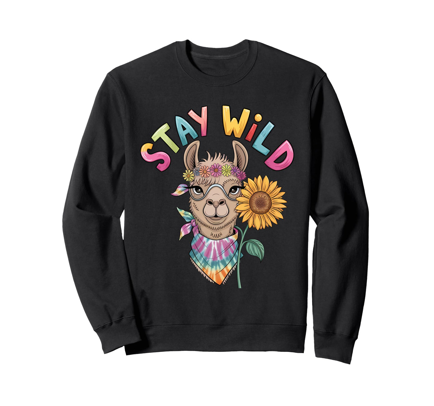 Boho Llama Stay Wild Sunflower Tie Sweatshirt - Graphic Print Men Women - T-Shirt, Sweatshirt, Hoodie