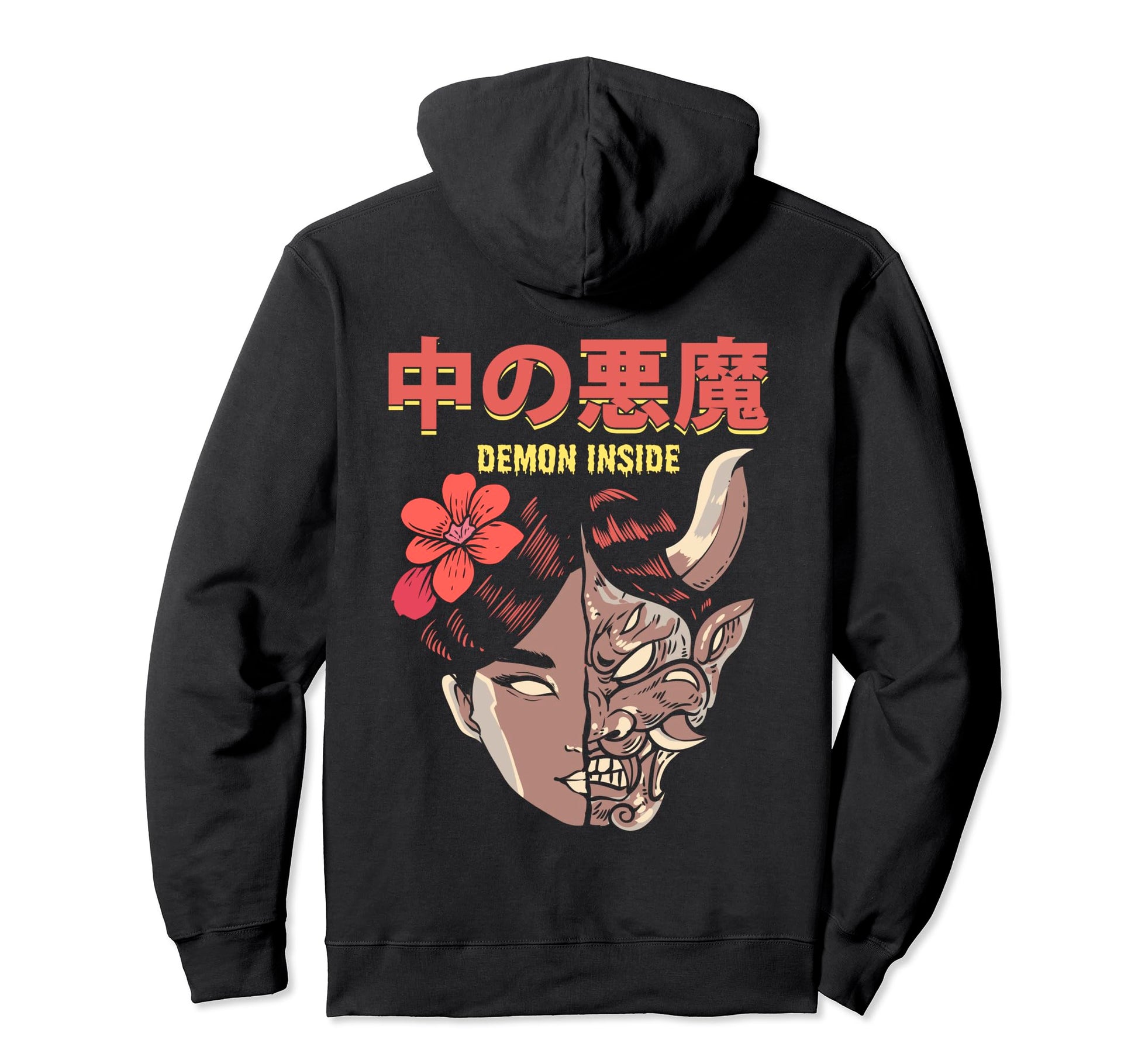 Backprint Demon Inside Japanese Hoodie - Casual Everyday Wear for Adults - T-Shirt, Sweatshirt, Hoodie