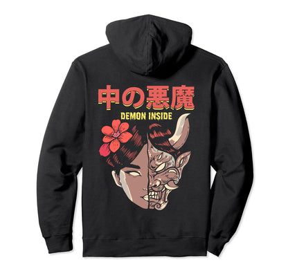 Backprint Demon Inside Japanese Hoodie - Casual Everyday Wear for Adults - T-Shirt, Sweatshirt, Hoodie