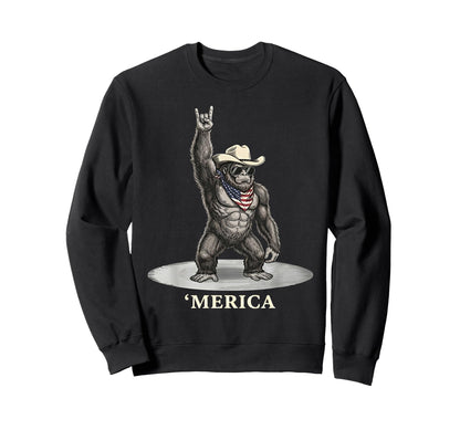 Usa Merica Bigfoot Cowboy 4Th July Sweatshirt - Novelty Apparel Men Women - T-Shirt, Sweatshirt, Hoodie