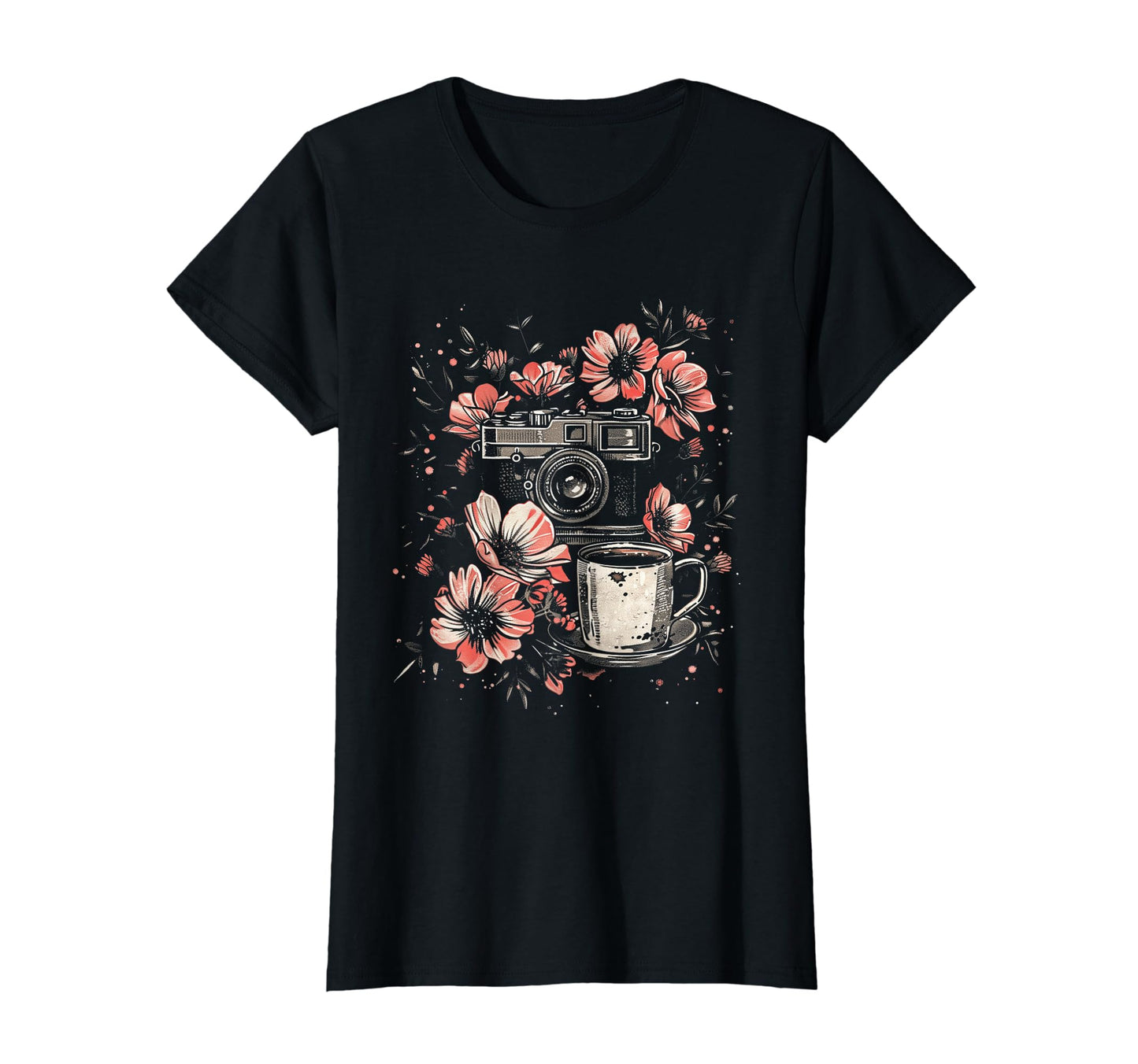 Photographer Coffee Camera Flowers T-Shirt - Novelty Apparel Unisex - T-Shirt, Sweatshirt, Hoodie
