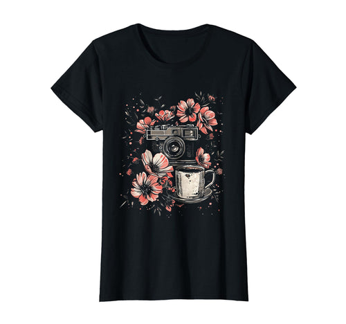 Photographer Coffee Camera Flowers T-Shirt - Novelty Apparel Unisex - T-Shirt, Sweatshirt, Hoodie