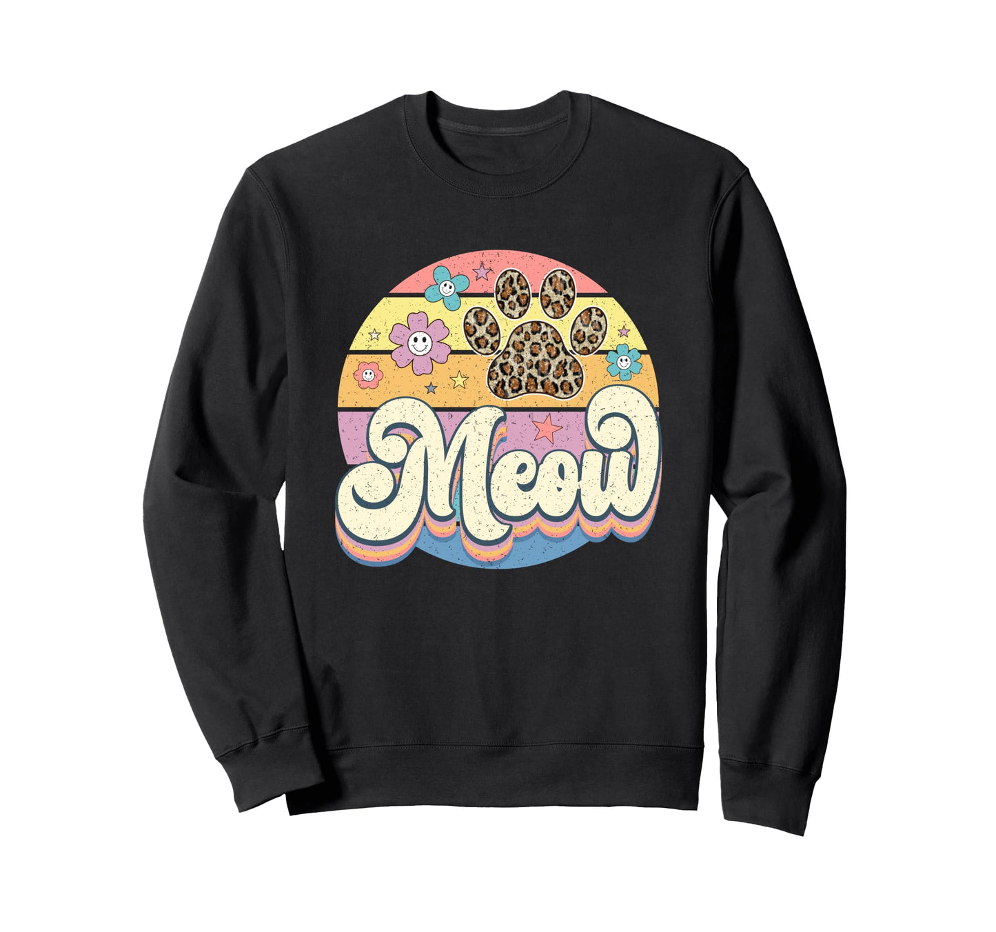 Meow Leopard Cat Paw Rainbow Sweatshirt - Graphic Print Unisex - T-Shirt, Sweatshirt, Hoodie