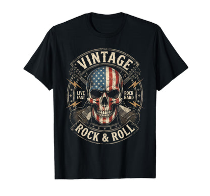 Rock Skull American Flag Guitar Rock T-Shirt - Streetwear Style for Adults - T-Shirt, Sweatshirt, Hoodie