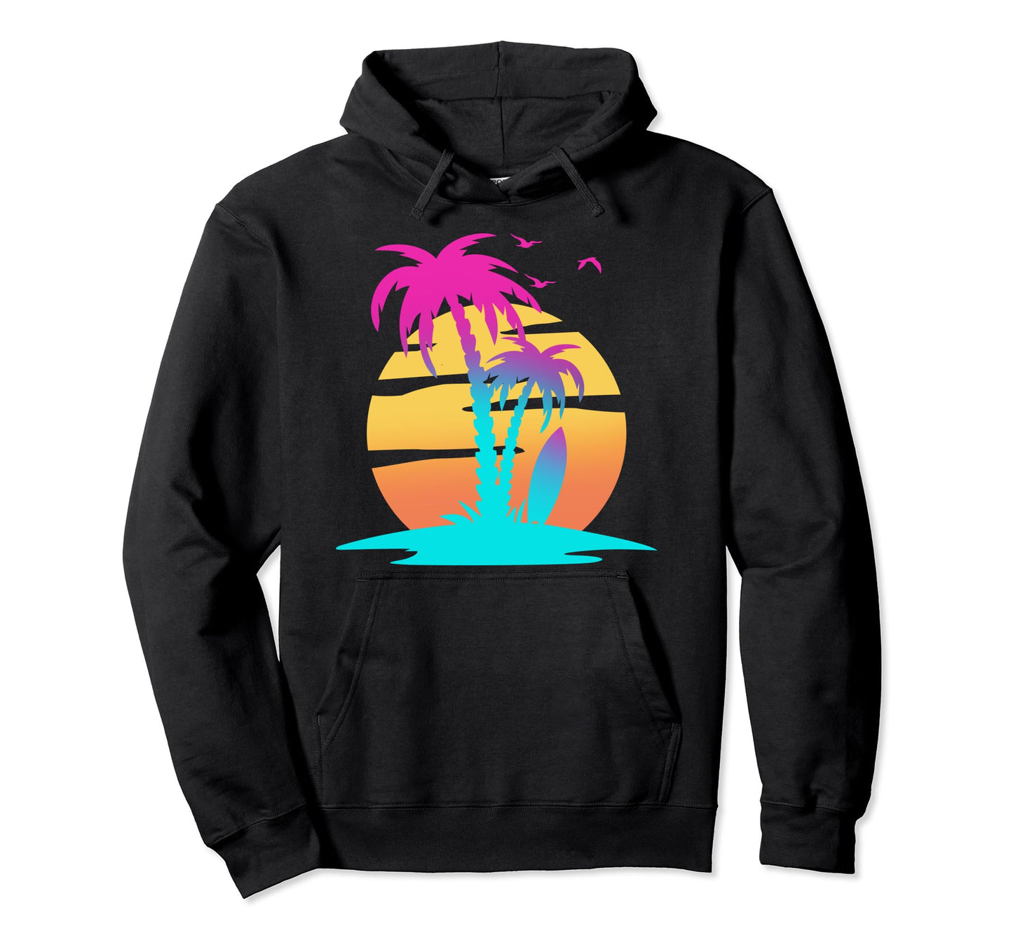 Palm Tree Tropical Beach 70S 80S Hoodie - Fun Novelty Design for Adults - T-Shirt, Sweatshirt, Hoodie