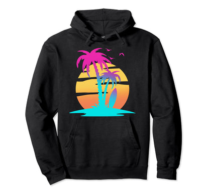 Palm Tree Tropical Beach 70S 80S Hoodie - Fun Novelty Design for Adults - T-Shirt, Sweatshirt, Hoodie