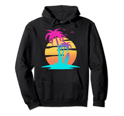 Palm Tree Tropical Beach 70S 80S Hoodie - Fun Novelty Design for Adults - T-Shirt, Sweatshirt, Hoodie