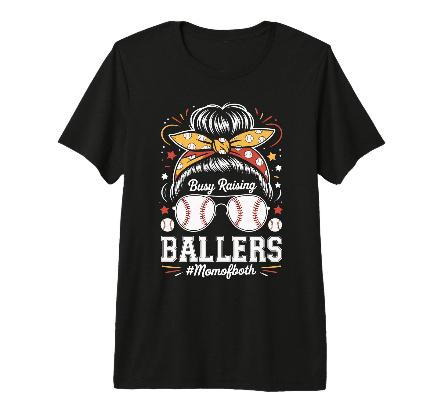 Busy Raising Ballers Mom Both Baseball T-Shirt - Graphic Print Unisex - T-Shirt, Sweatshirt, Hoodie