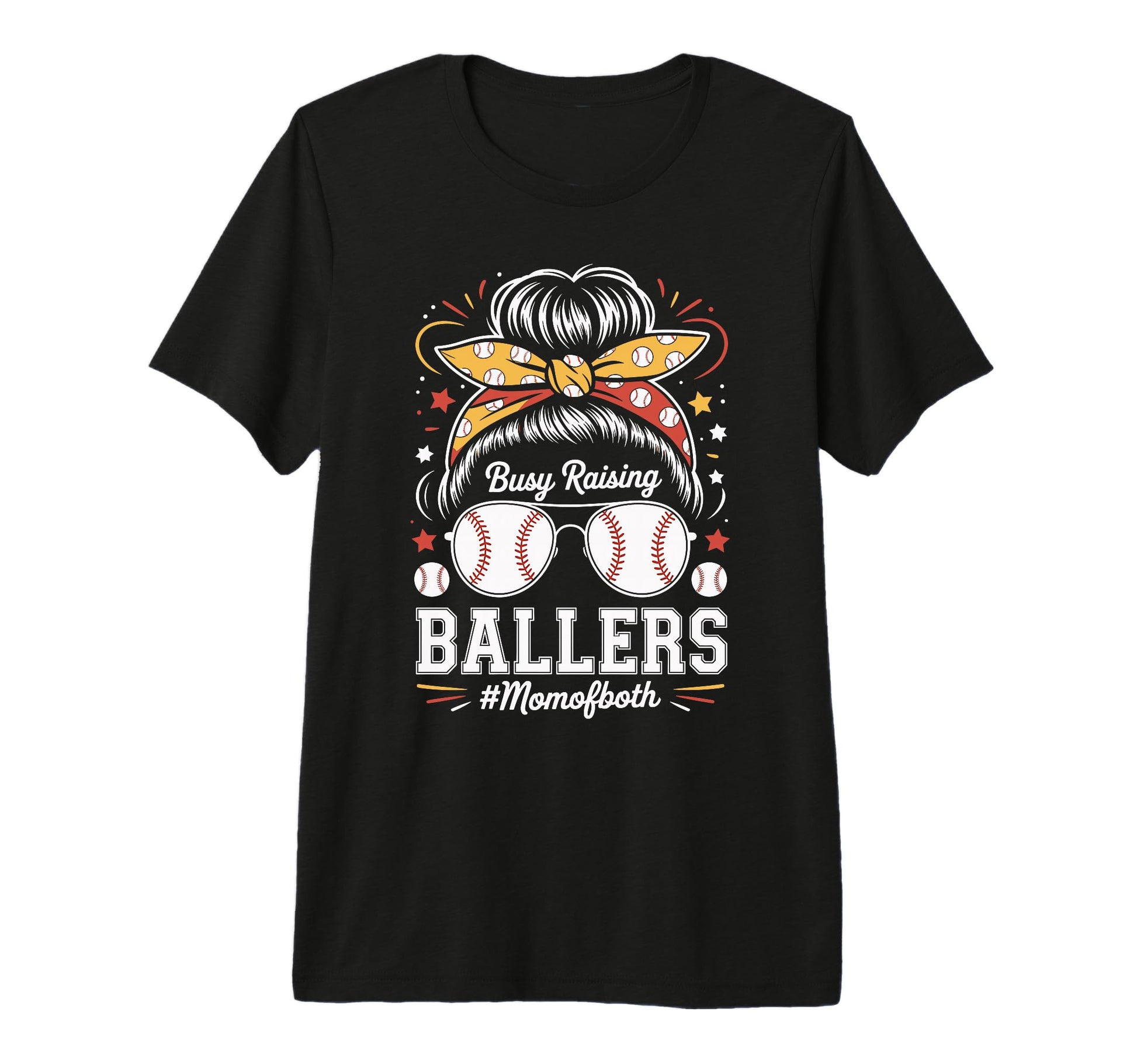 Busy Raising Ballers Mom Both Baseball T-Shirt - Graphic Print Unisex - T-Shirt, Sweatshirt, Hoodie