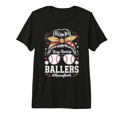 Busy Raising Ballers Mom Both Baseball T-Shirt - Graphic Print Unisex - T-Shirt, Sweatshirt, Hoodie