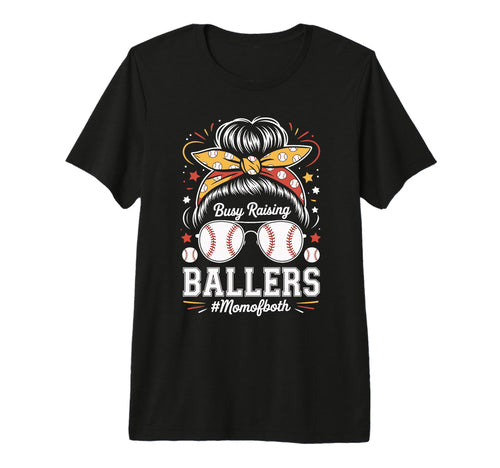Busy Raising Ballers Mom Both Baseball T-Shirt - Graphic Print Unisex - T-Shirt, Sweatshirt, Hoodie