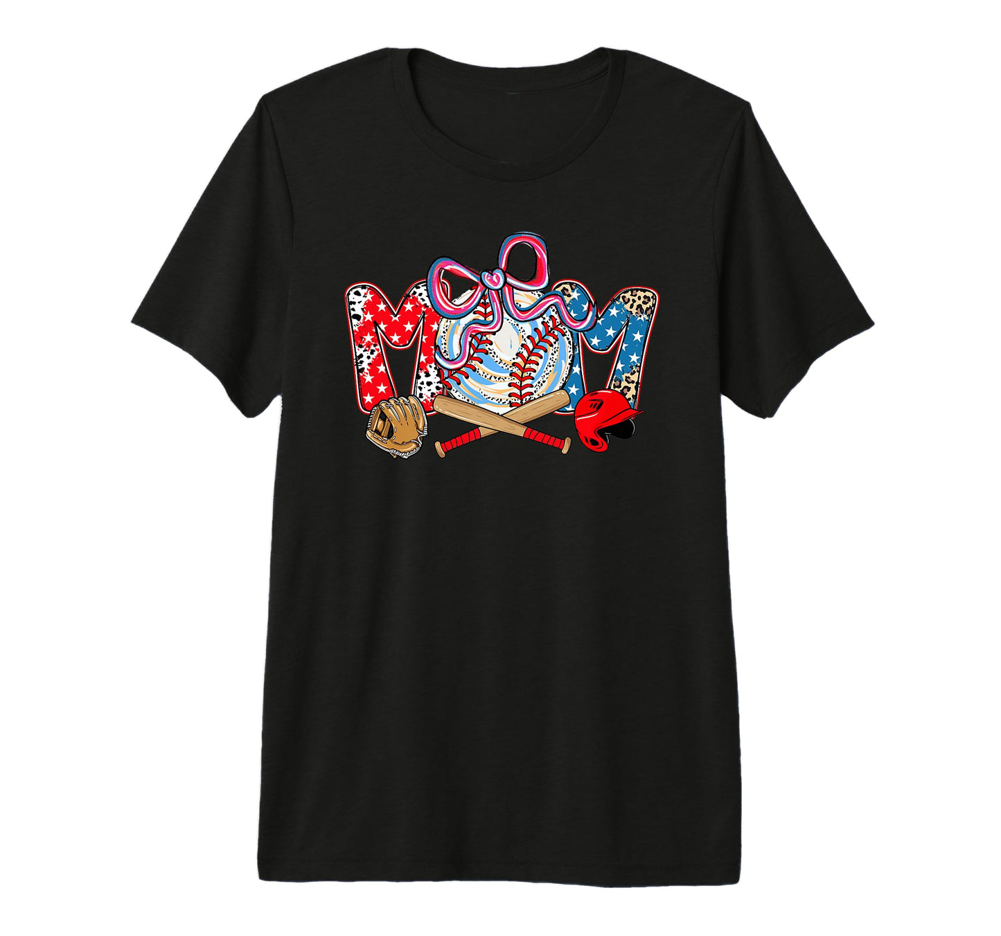 Baseball Mom Bow Stars Leopard T-Shirt - Fun Novelty Design for Adults - T-Shirt, Sweatshirt, Hoodie