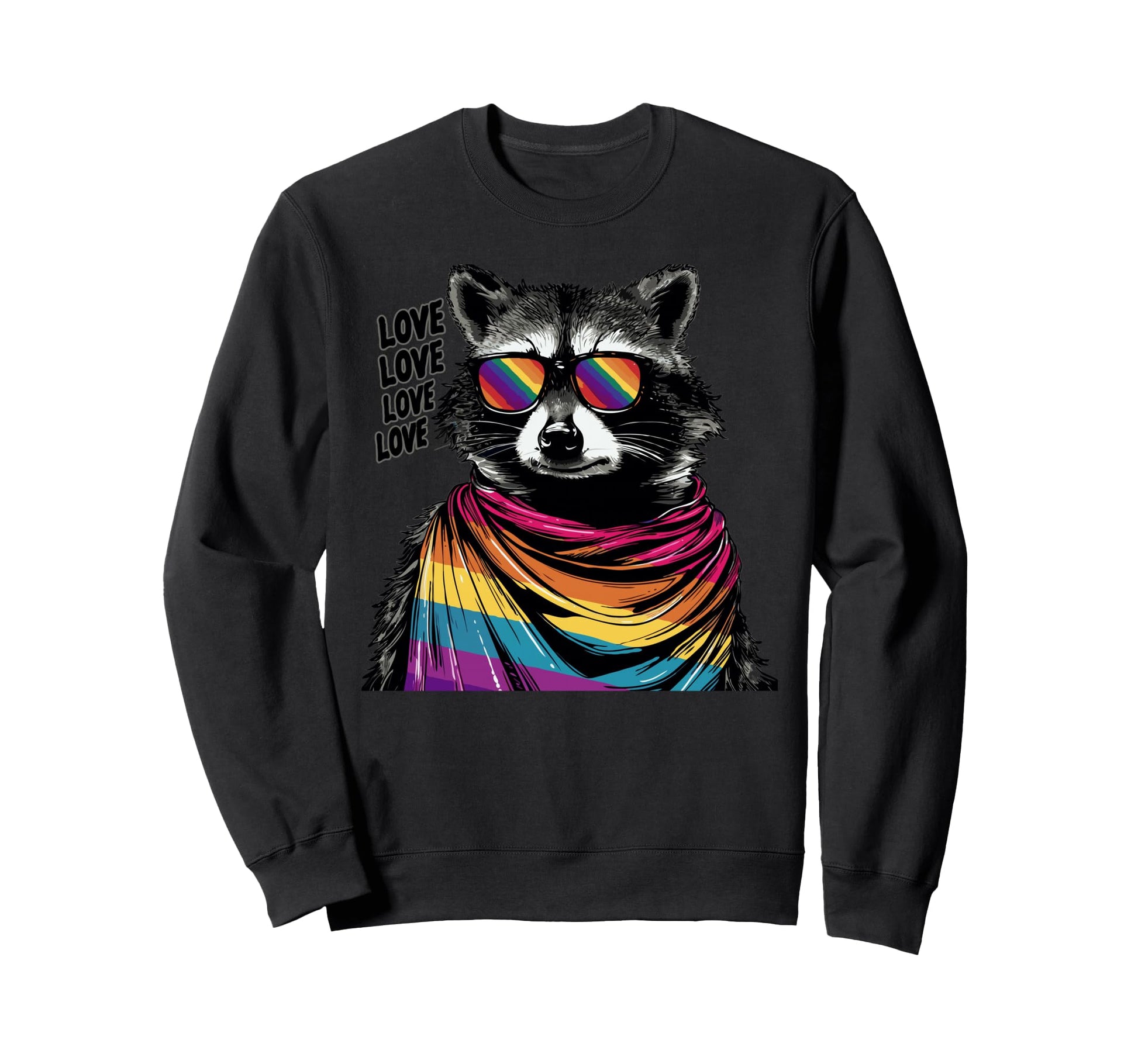 Funny Raccoon Love Sunglasses Sweatshirt - Custom Art Print Men Women - T-Shirt, Sweatshirt, Hoodie