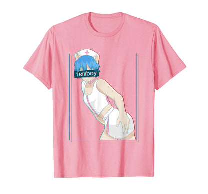 Femboy Nurse Anime Neko Vaporwave T-Shirt - Novelty Apparel for Adults - T-Shirt, Sweatshirt, Hoodie