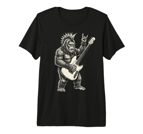 Funny Bigfoot Playing Guitar Rock And T-Shirt - Trendy Graphic for Adults - T-Shirt, Sweatshirt, Hoodie