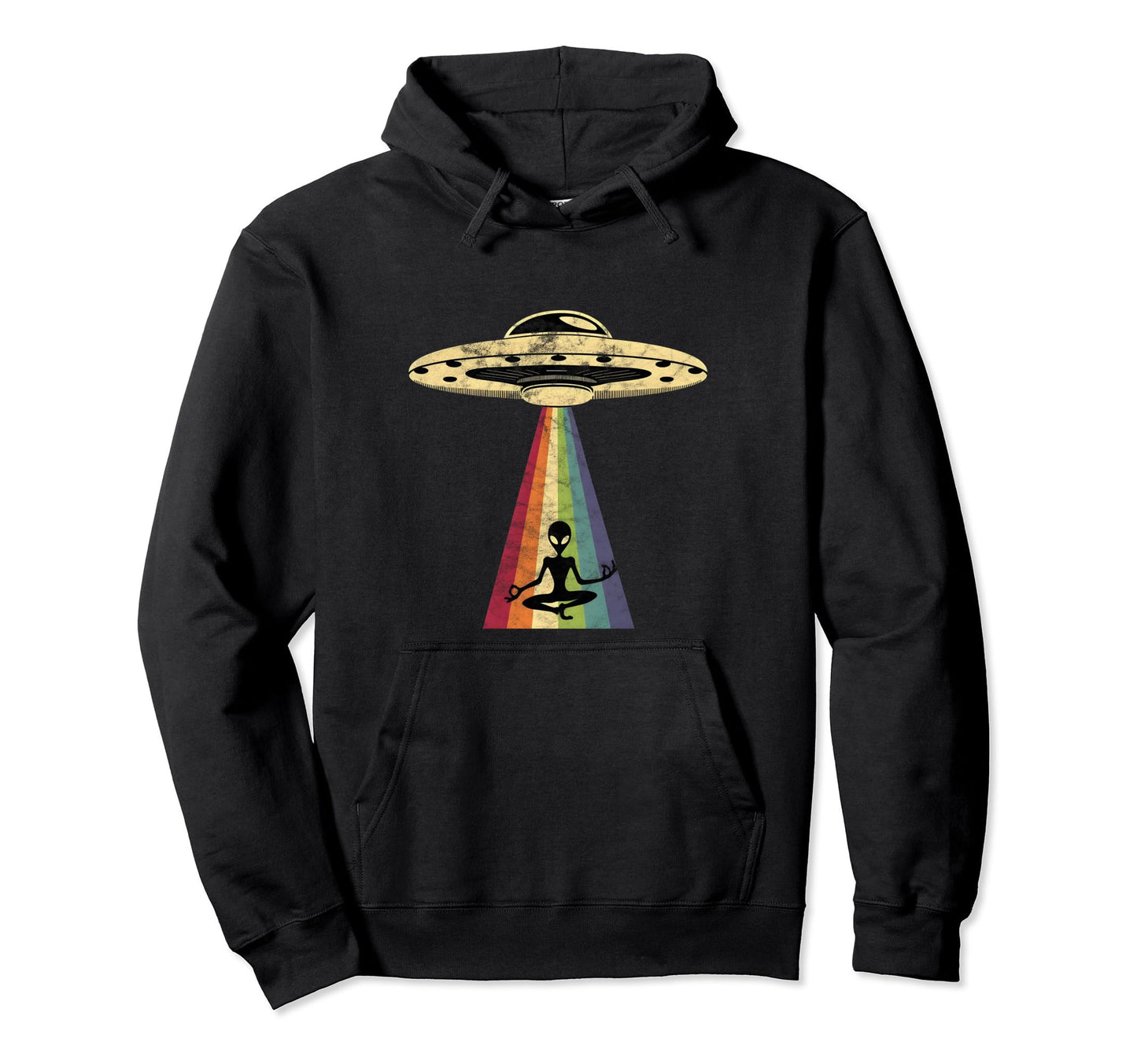 Alien Yoga Rainbow Beam Ufo Funny Hoodie - Custom Art Print for Adults - T-Shirt, Sweatshirt, Hoodie
