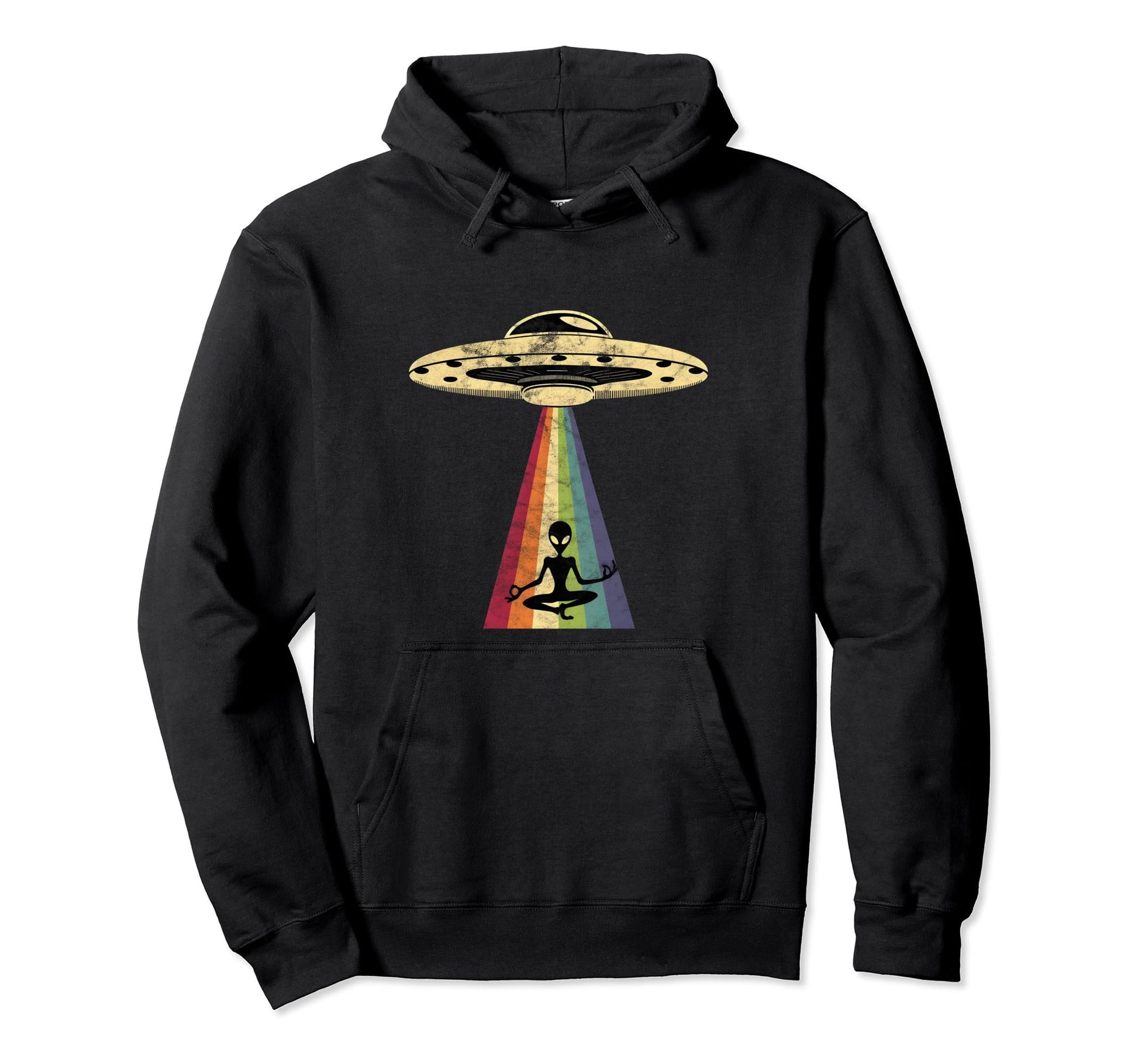Alien Yoga Rainbow Beam Ufo Funny Hoodie - Custom Art Print for Adults - T-Shirt, Sweatshirt, Hoodie