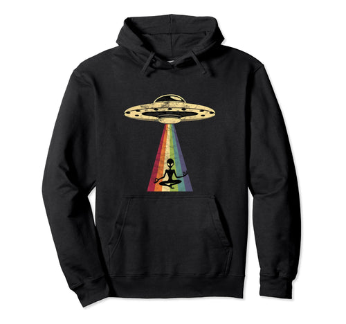 Alien Yoga Rainbow Beam Ufo Funny Hoodie - Custom Art Print for Adults - T-Shirt, Sweatshirt, Hoodie